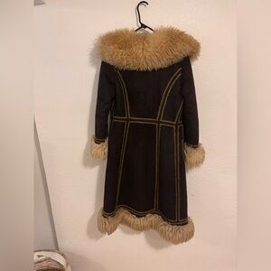 Penny Lane Brown Shearling Coat with Fur Trim